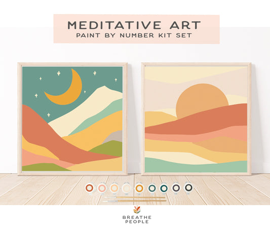 Sun + Moonlight Meditative Art Paint By Number Kit + Easel
