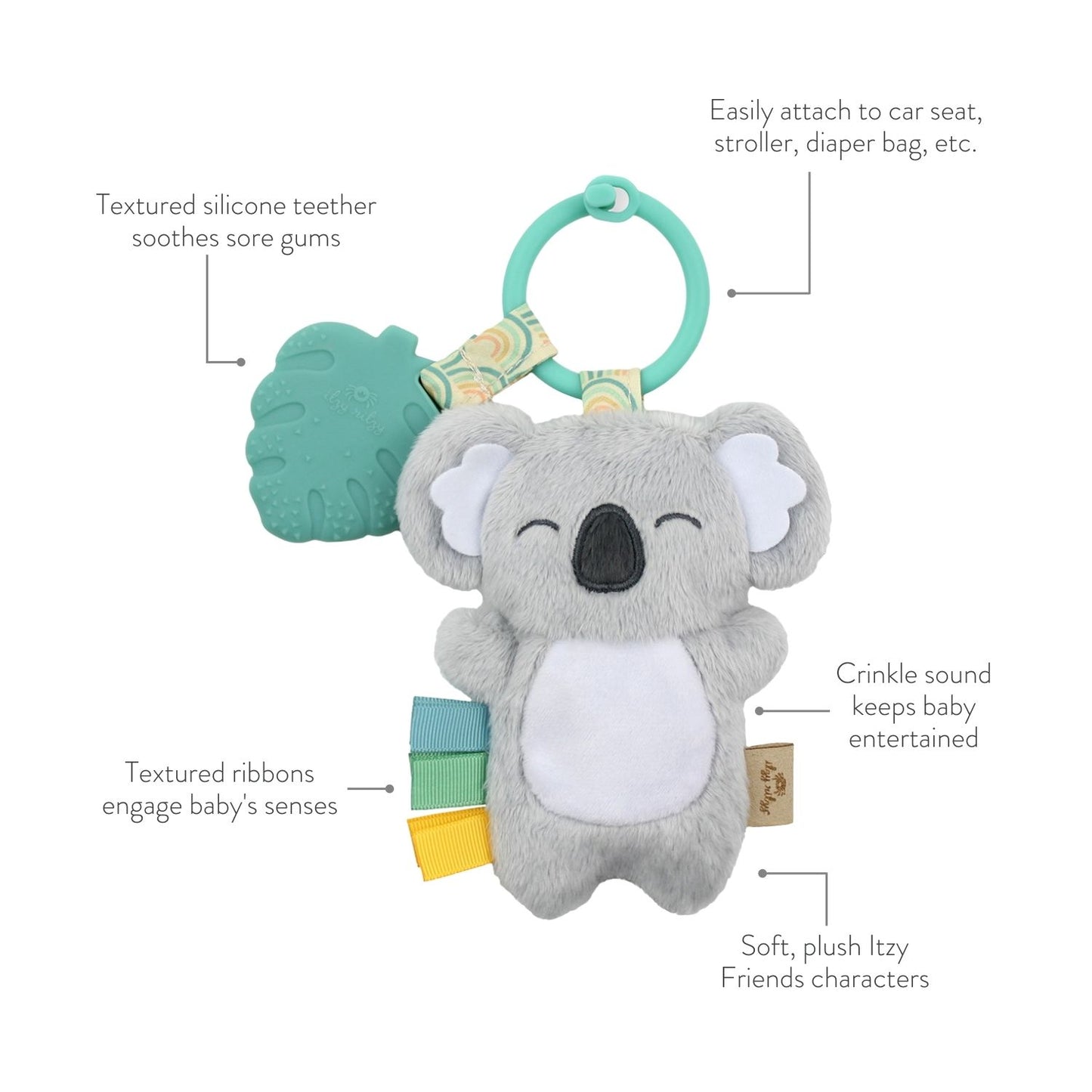 Itzy Pal Plush + Teether - Lilac Dino