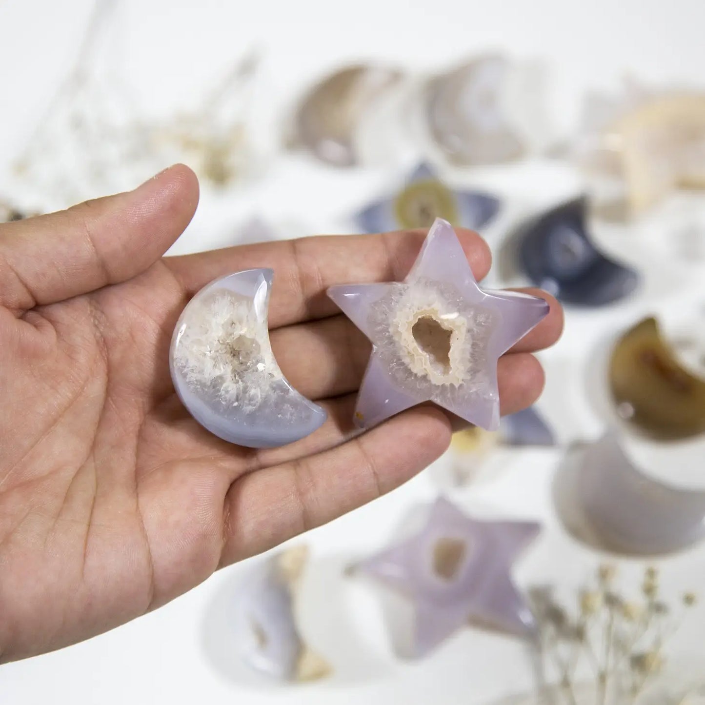Natural Agate Druzy Cabochon | Star -or- Moon