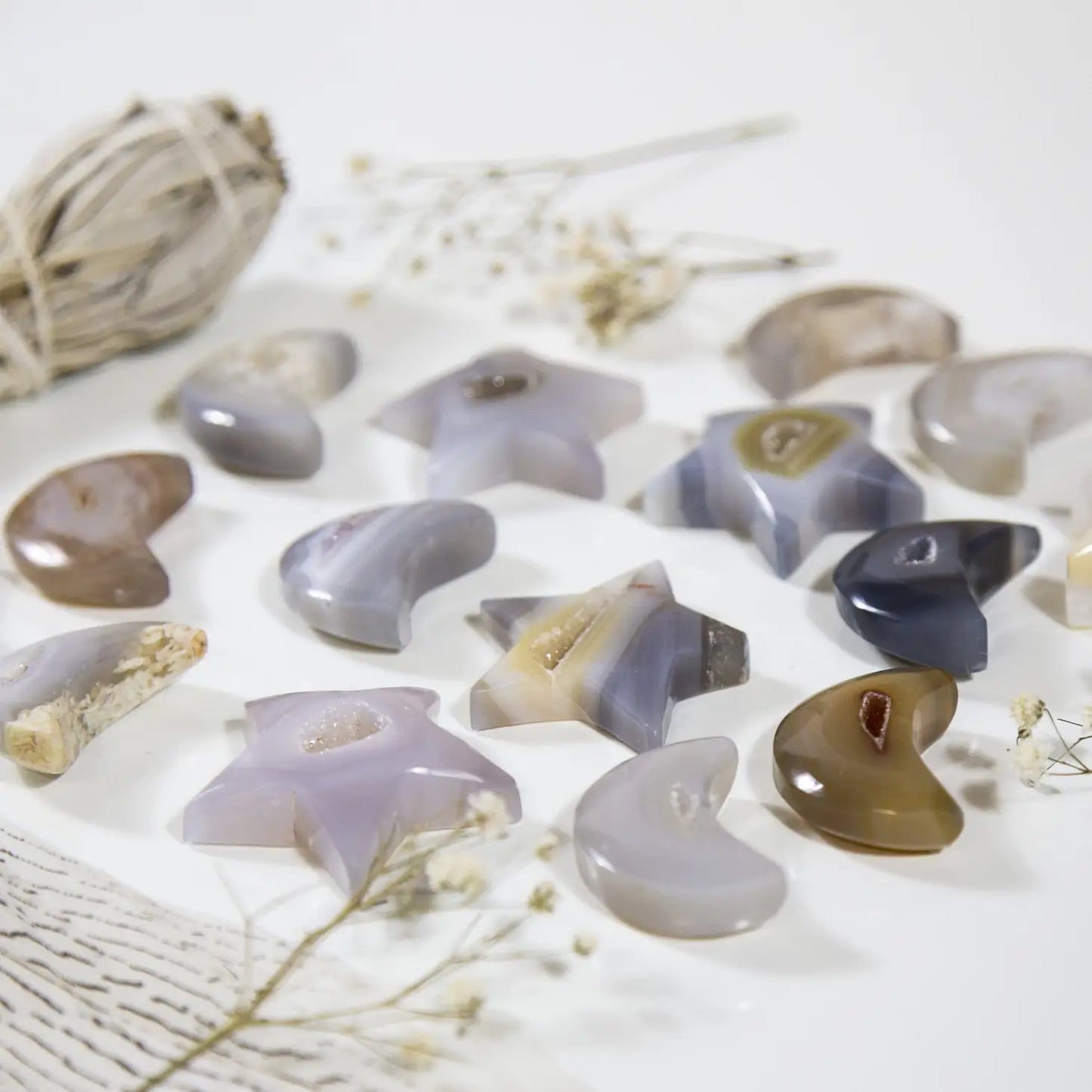 Natural Agate Druzy Cabochon | Star -or- Moon