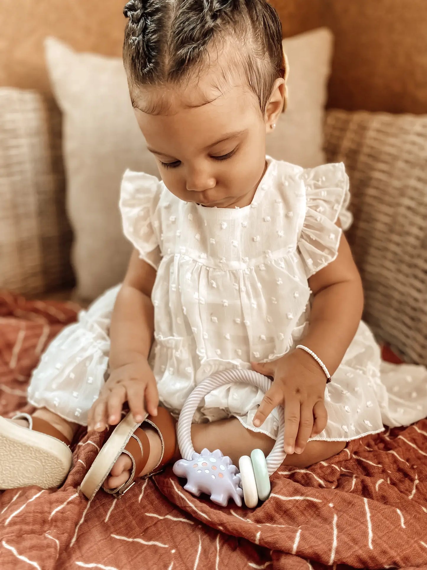 Ritzy Rattle - Silicone Teether Rattle - Lilac Dino