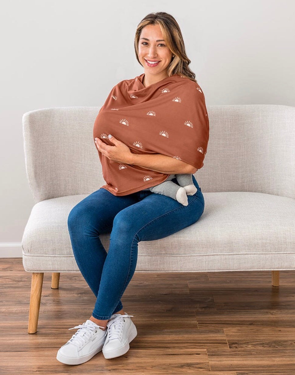 Mom Boss 4-in-1 Multi-Use Nursing Cover + Car Seat Cover - Heather Gray Stripe