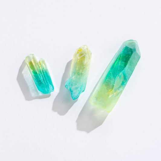 Yellow-Green Ombre Aura Quartz Crystal Points - 1"- 2.5"