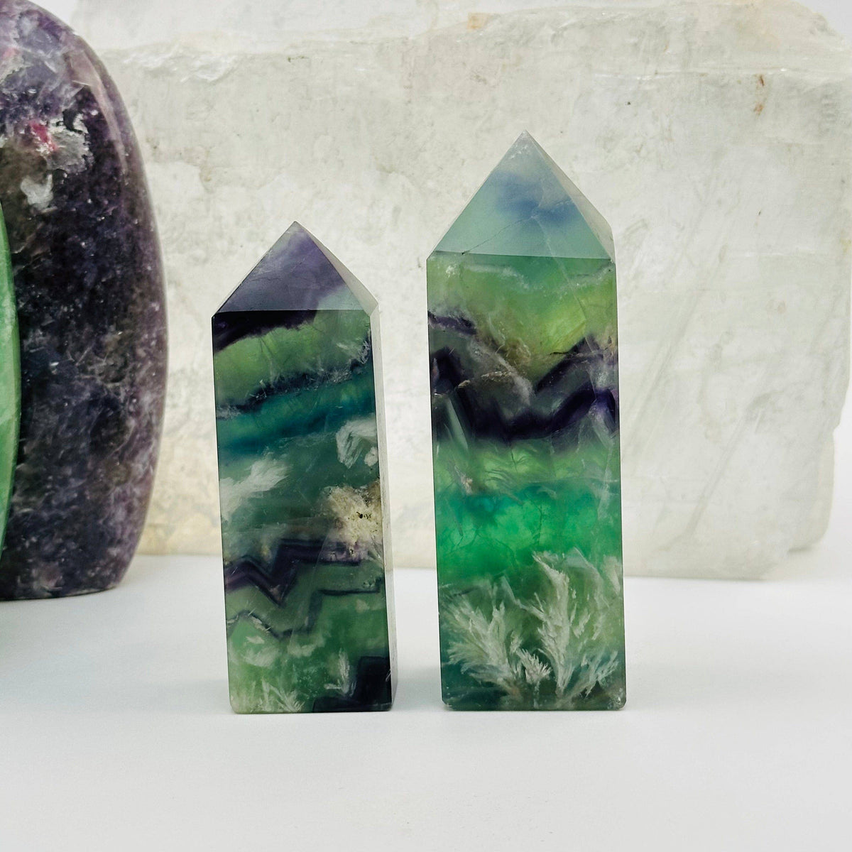 Rainbow Feathered Fluorite Crystal Point: 200-300g