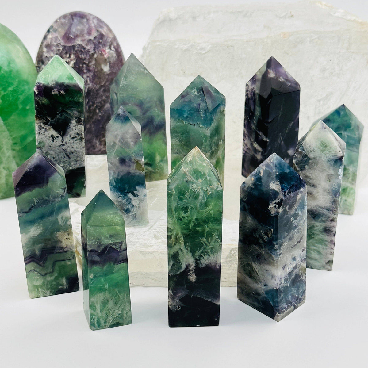 Rainbow Feathered Fluorite Crystal Point: 200-300g