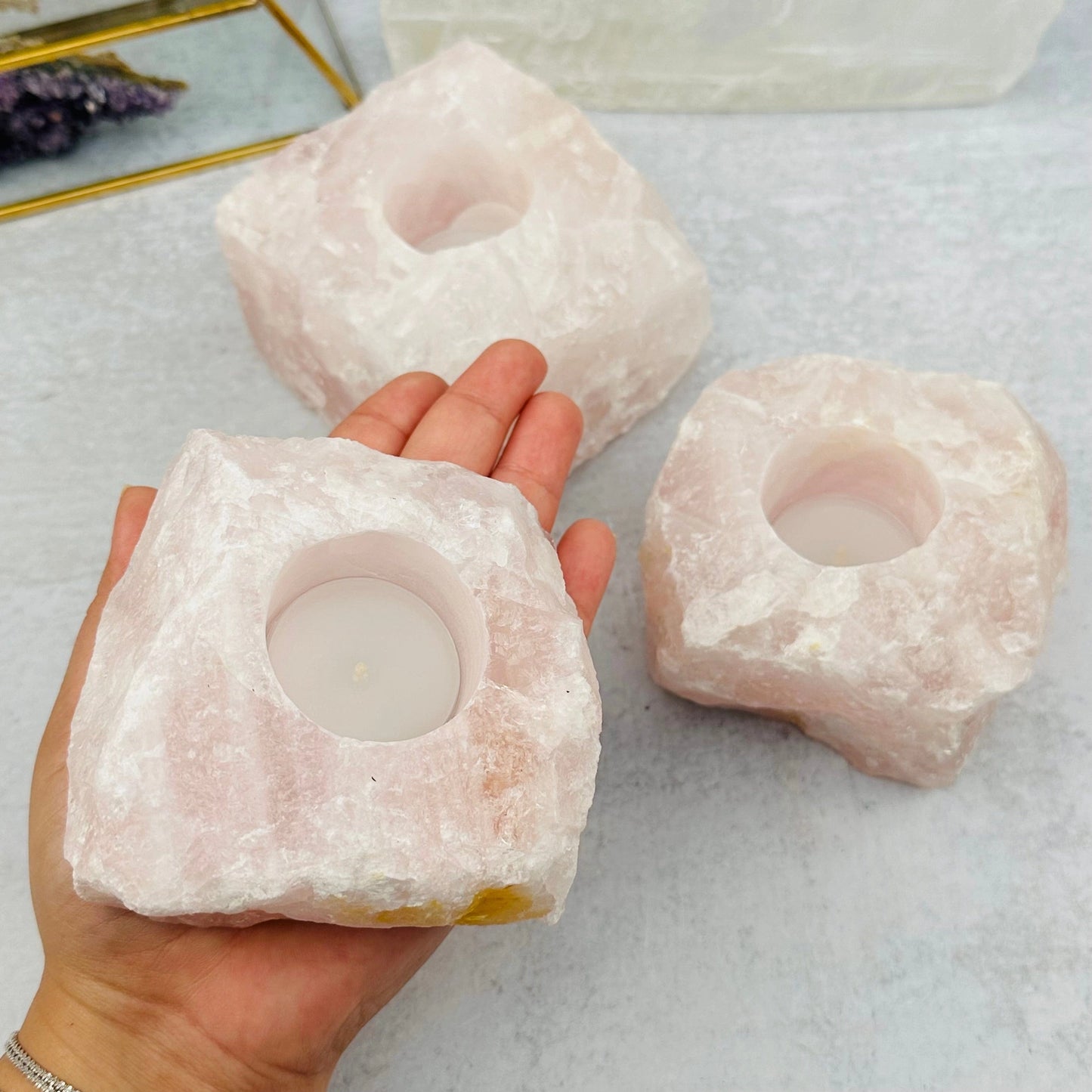 Rose Quartz Candle Holder [Rough Cut]