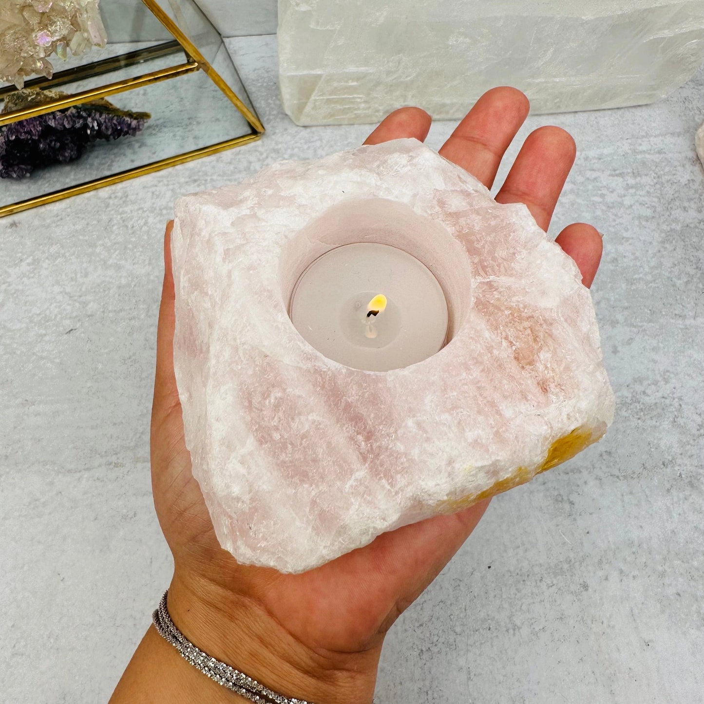 Rose Quartz Candle Holder [Rough Cut]