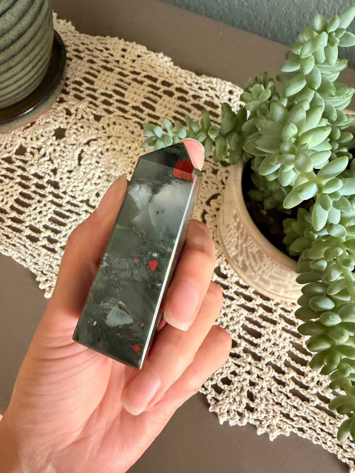 African Bloodstone 4 Sided Obelisk (~3in/7.5cm)