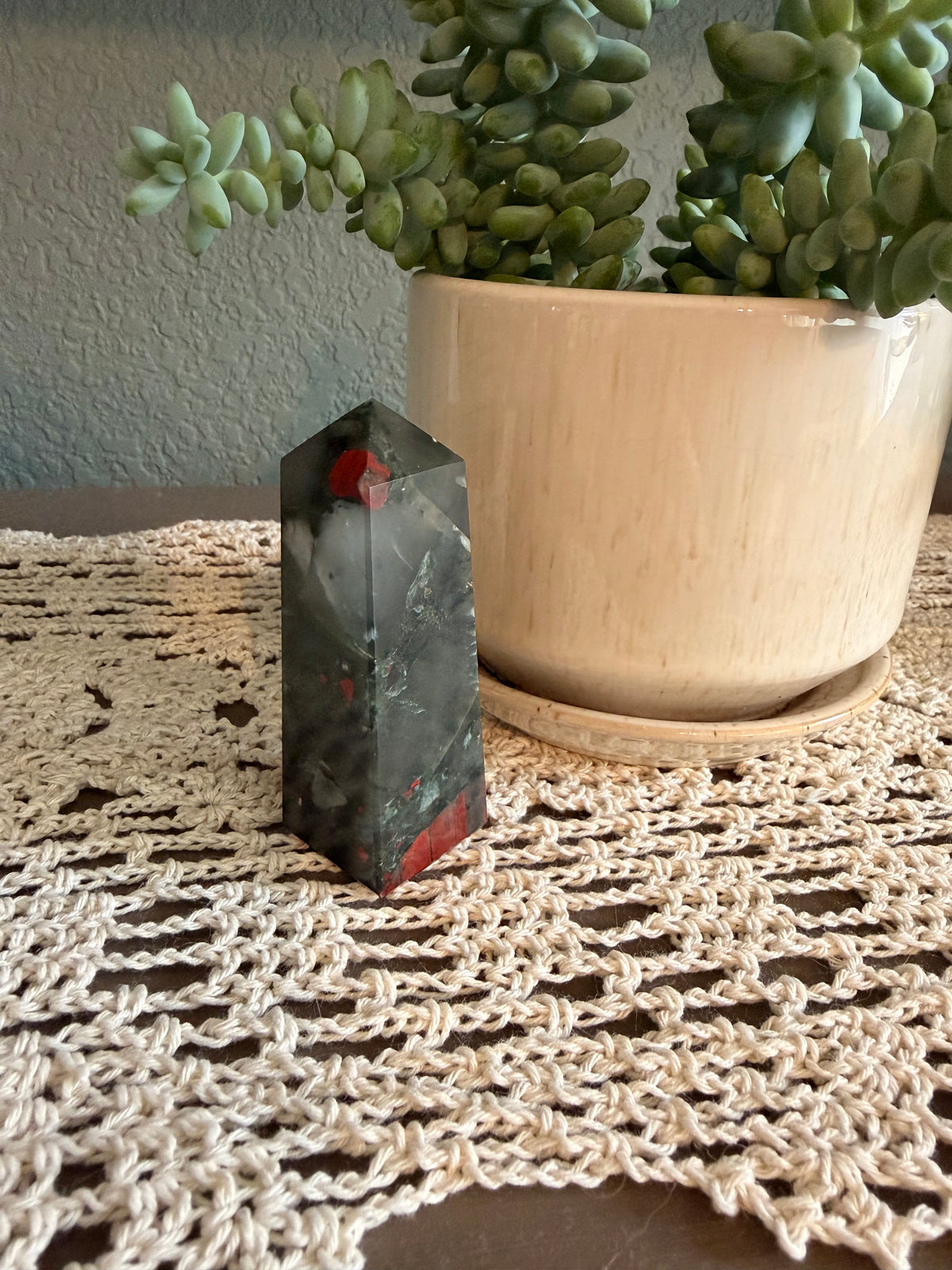 African Bloodstone 4 Sided Obelisk (~3in/7.5cm)