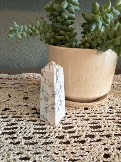 White Howlite 4 Sided Obelisk (~3in/7.5cm)