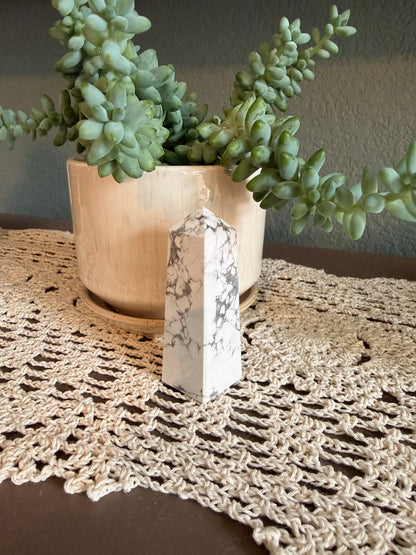 White Howlite 4 Sided Obelisk (~3in/7.5cm)