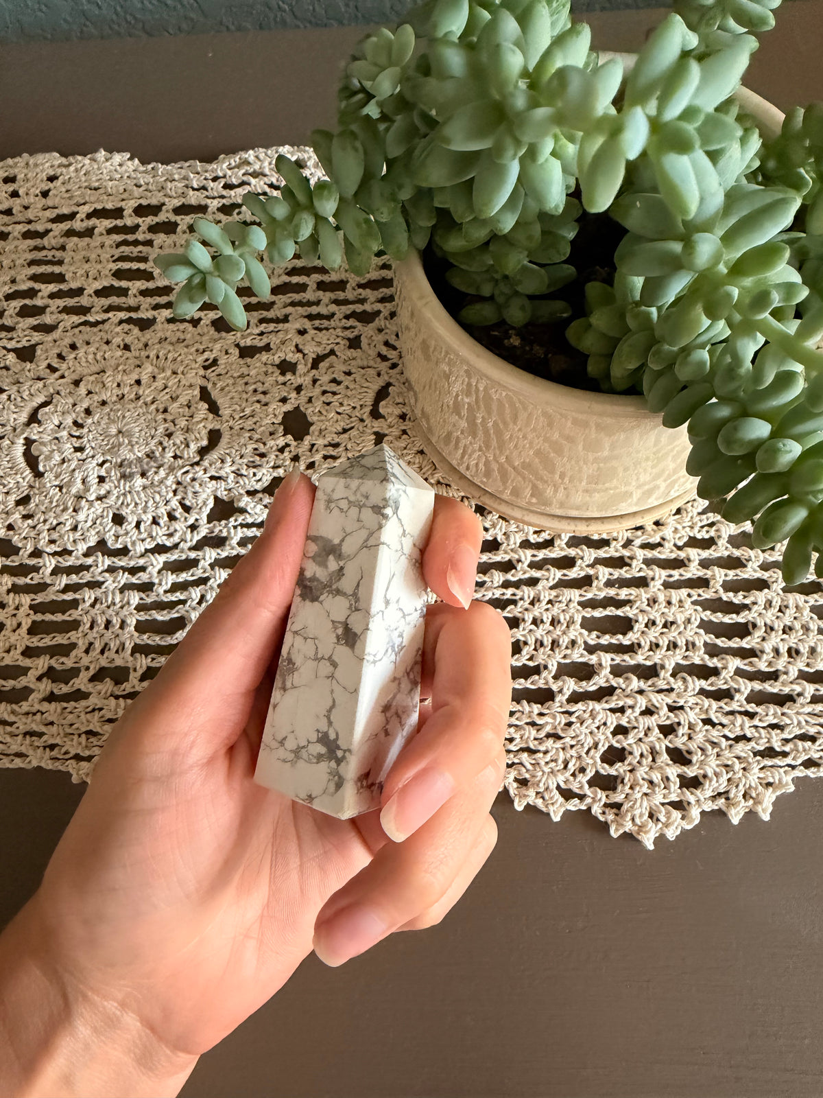 White Howlite 4 Sided Obelisk (~3in/7.5cm)