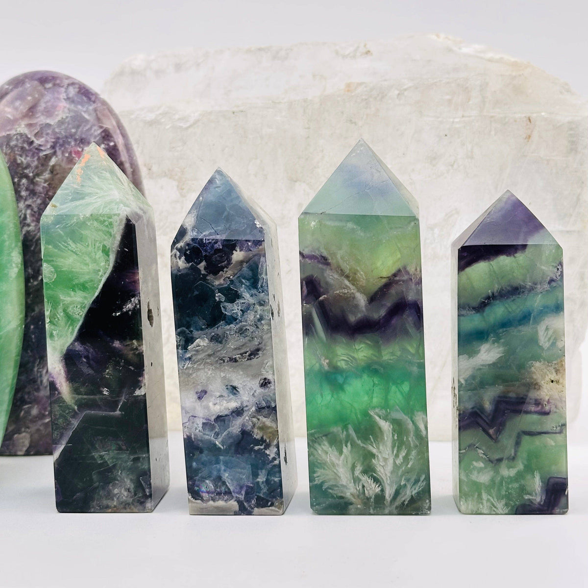 Rainbow Feathered Fluorite Crystal Point: 200-300g