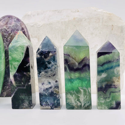 Rainbow Feathered Fluorite Crystal Point: 200-300g