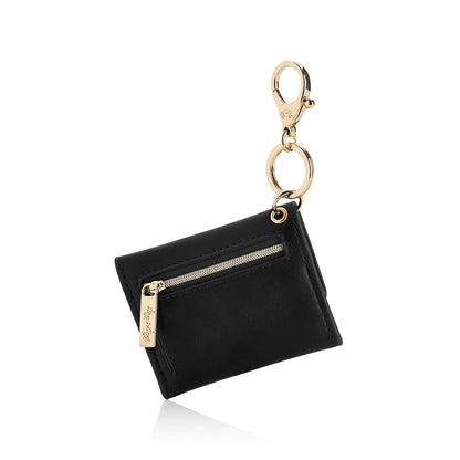 Mini Wallet, Card Holder + Keychain Charm - Black