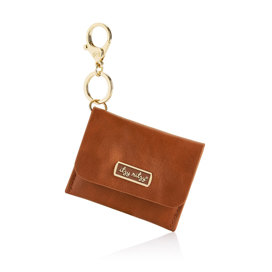 Mini Wallet, Card Holder + Keychain Charm - Cognac