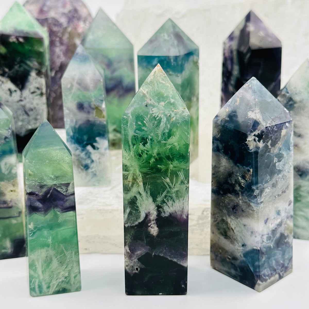 Rainbow Feathered Fluorite Crystal Point: 200-300g