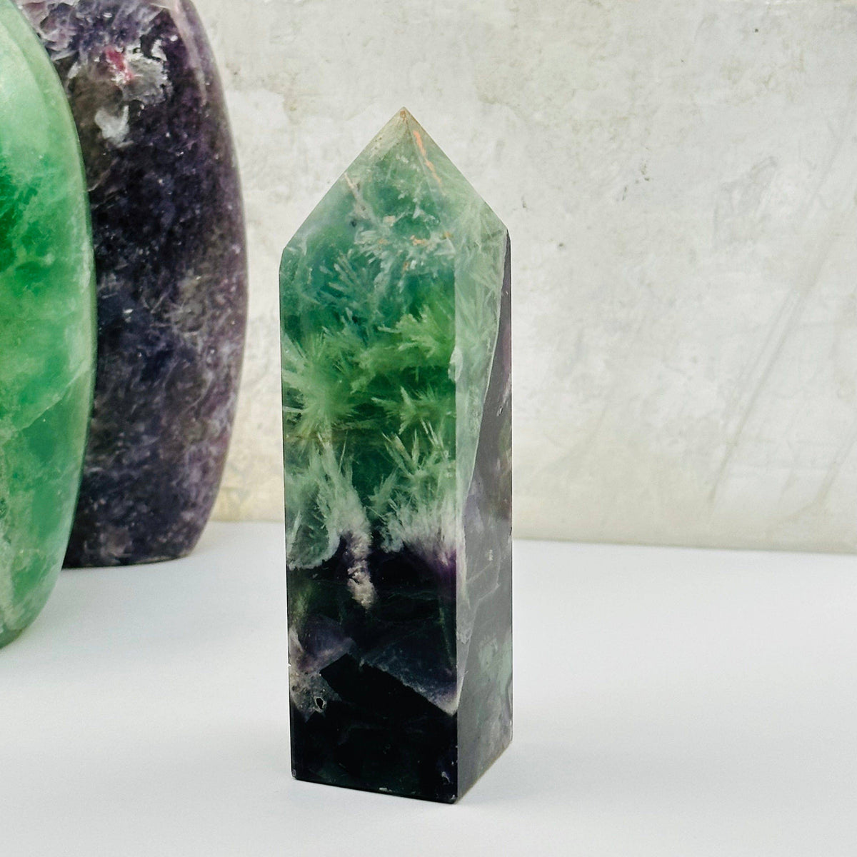 Rainbow Feathered Fluorite Crystal Point: 200-300g