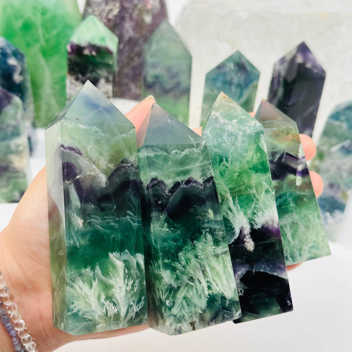 Rainbow Feathered Fluorite Crystal Point: 200-300g