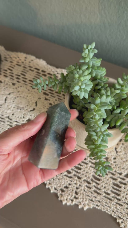 Moss Agate 4 Sided Obelisk (~3in/7.5cm)