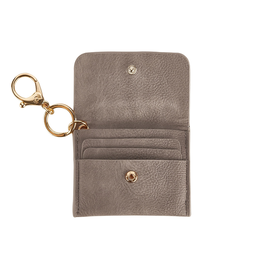 Mini Wallet, Card Holder + Keychain Charm - Taupe