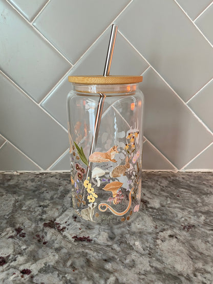 Glass Cup w/Straw - Flora & Fauna [16oz]