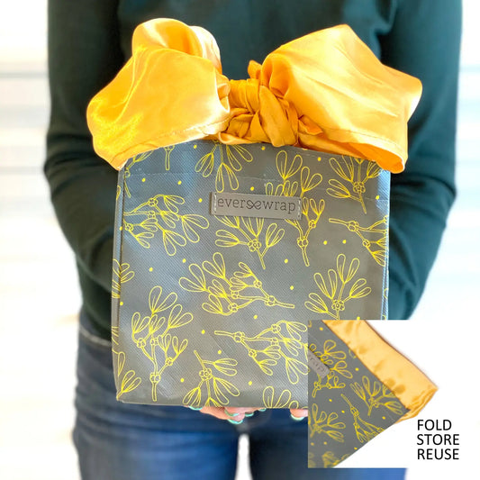 Small Grey & Gold Floral Reusable Gift Bag